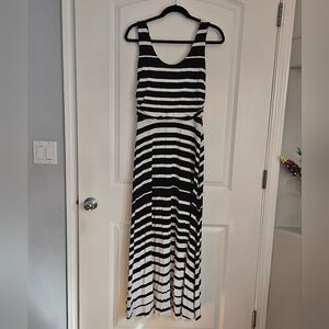 Athleta Black & White Striped Sleeveless Maxi Dress